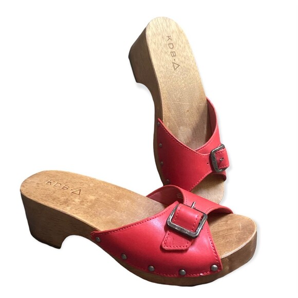KDB Kelsi Dagger Brooklyn Red Orange Wood Studded Clogs US Size 7 - Picture 1 of 9